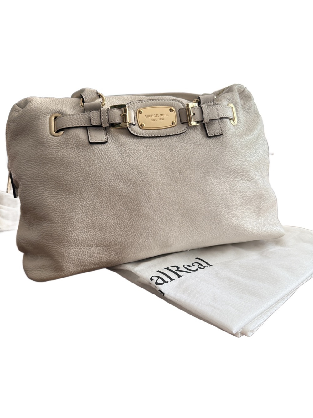 Michael Kors Hamilton Large EW Tote Vanilla Pebbled Leather Gold Hardware